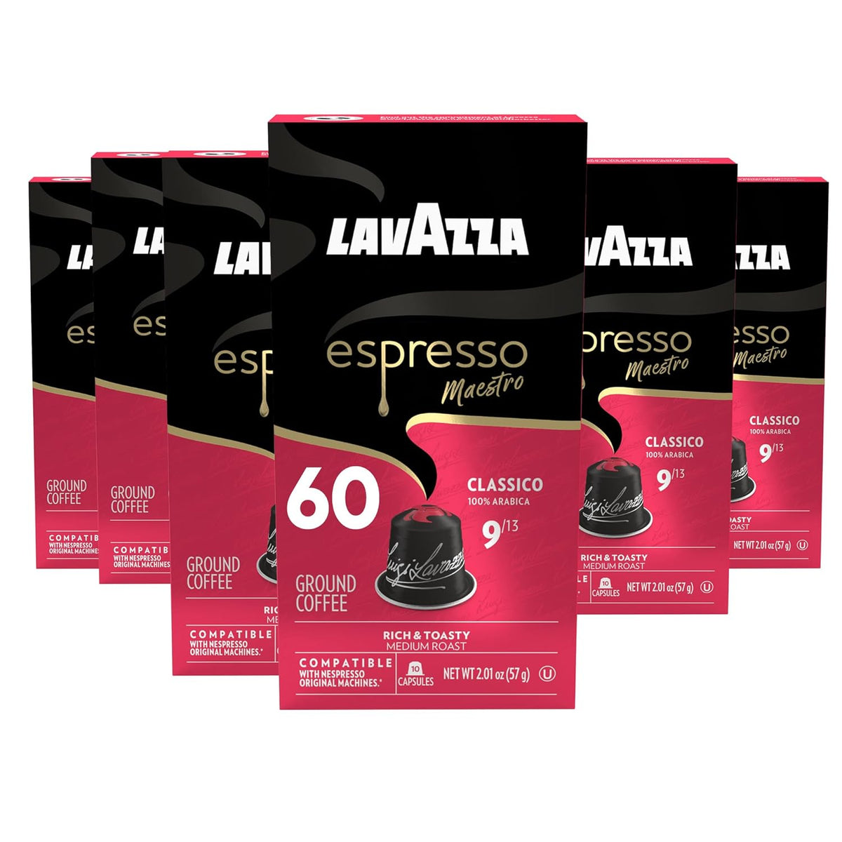 Lavazza Espresso Maestro Classico Aluminum Capsules Compatible with Nespresso* Original Machines, Medium Espresso Roast, 100% Arabica (60 Capsules)