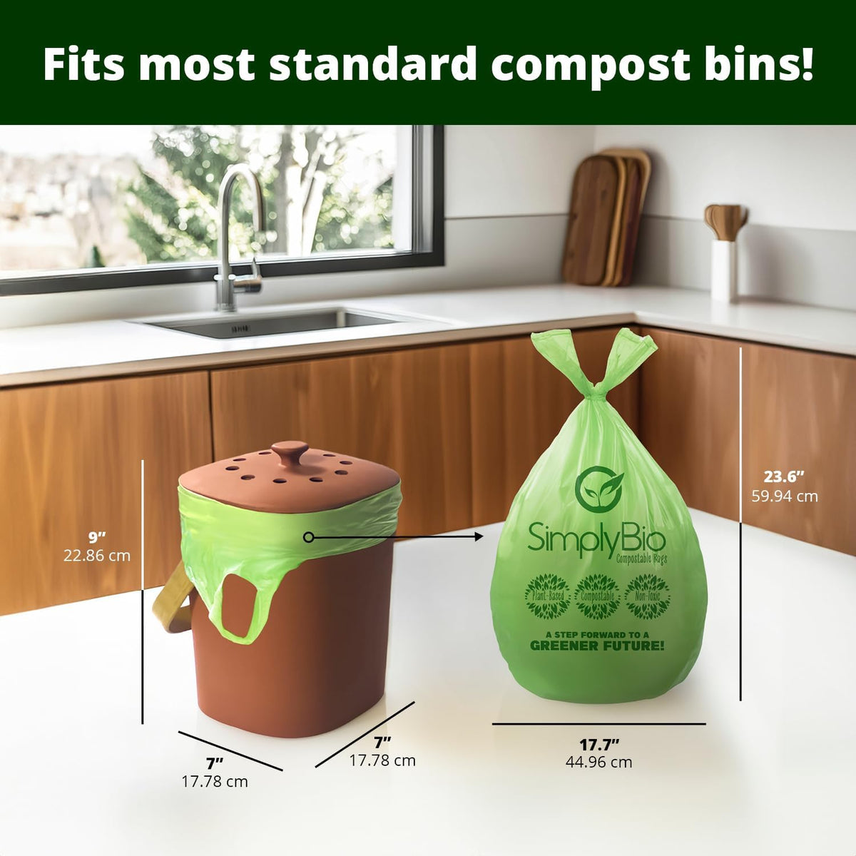 Simply Bio 3 Gallon Compostable Trash Bags Liners with Handle-Tie, Thick 0.67 Mil, 11.36 Liter, 80 Bags, Small Kitchen Food Scrap Waste Bag, ASTM D6400, US BPI and OK Compost Home Certified