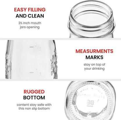 Bormioli Rocco Quattro Stagioni Small Bottles, Set of 6-6.75 Oz. Embossed Reusable Glass Jars with Airtight Lid, For Food Prep, Sauces