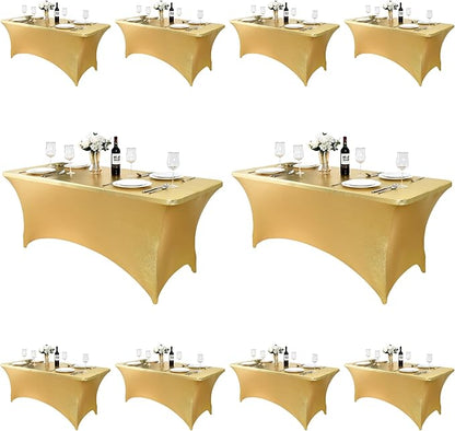 10-Pack 8ft Spandex Table Covers for Rectangle Folding Tables - Washable Elastic Tablecloth - Ultimate Fitted Table Protector for Parties, Trade Shows, Banquet, and Wedding
