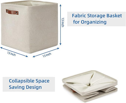 Temary Cube Storage Baskets 13 Inch Cube Storage Bins 4 Pack Baskets for Organizing Shelves Fabric Cloth Bins for Shelf, Home, Closet(Beige)