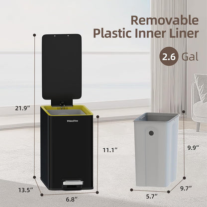 Bathroom Trash Can with Lid,2.6Gal Stainless Steel Office Trash Can,Small Garbage Can with Removable Inner Bucket for Kitchen,Office,Bedroom(Black)