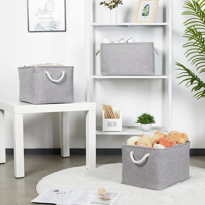 Bidtakay Storage Baskets Gray 3 Pack Shelf Baskets Collapsible Storage Bins for Clothes 15X11X9.5Inch Decorative Baskets with Handles Large Baskets for Organizing Closet Home Storage (Grey)