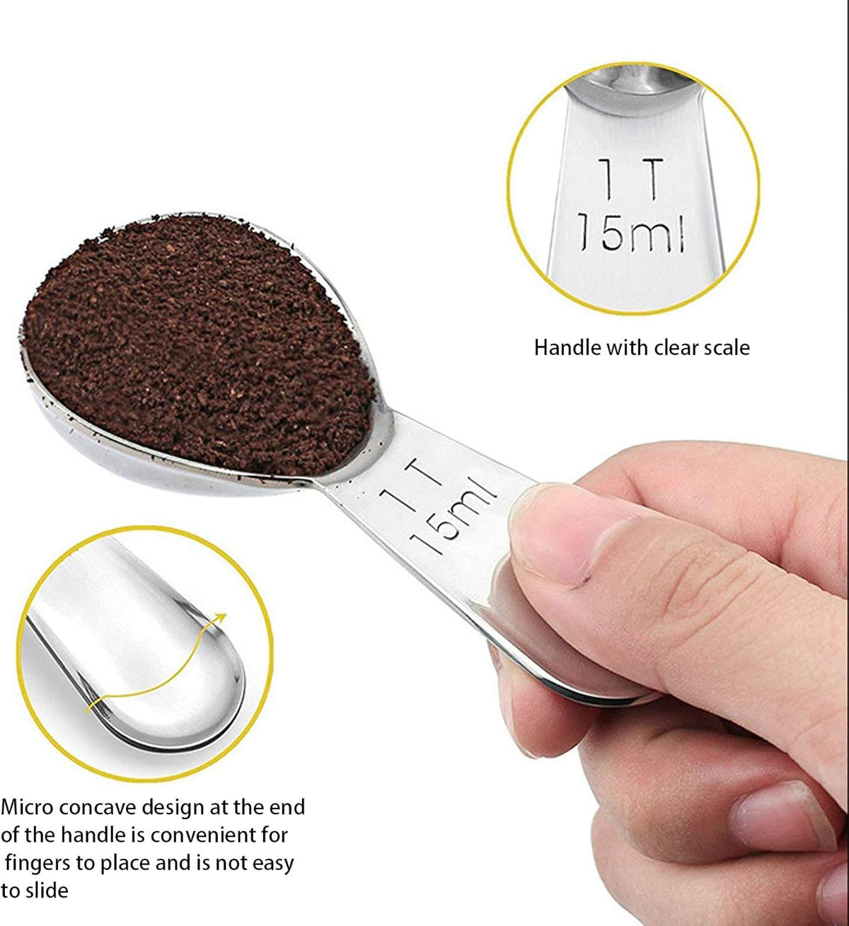 coffee scoop 3-piece set Stainless steel tablespoon measure spoon, Coffee scoop 1 tablespoon(15 ml, silver) Suitable for ground coffee, Milk