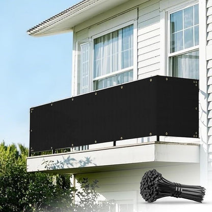 2.5' x 103' Balcony Privacy Screen Fence Cover with Zip Ties Grommets for Apartment Patio Porch Deck Backyard Outdoor (Black)