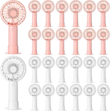 Tujoe 24 Pcs Mini Powerful Handheld Fan 3 Speed Personal Small Portable Rechargeable Fan with Base USB for Women Eyelash Makeup Office Travel Beach Indoor Outdoor (Pink,White)