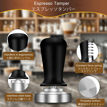 Espresso Tamper,Stainless Steel Ripple Base Coffee Tamper,Espresso Accessories,Calibrated Loaded Espresso Tamper,Ergonomic Handle Espresso Tamper,Fits Most Portafilters,Espresso Tamper (Black, 51mm)