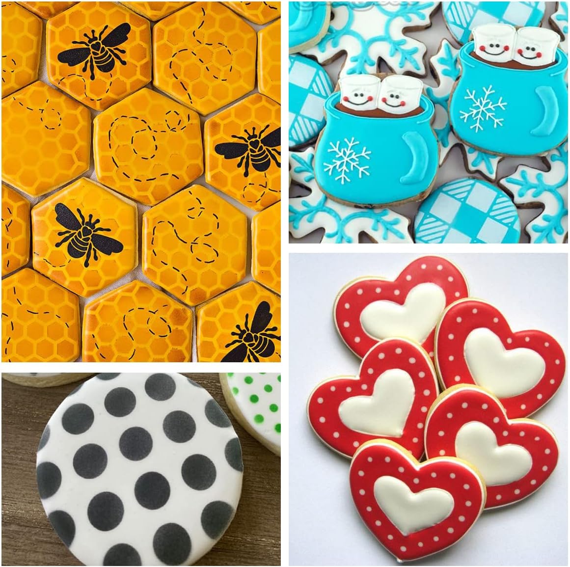 6x6in Cookie Stencils for Royal Icing Cookies Sugar Cookie, 16 Pcs Reusable Plastic Biscuit Cake Stencils with Checkered Buffalo Plaid Star Dots