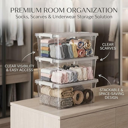 WYT 8-Quart Clear Plastic Storage Bins with Lids & Secure Latches, 3-Pack Organizer Container Box with Latch Buckles for Home, Kitchen, Closet, Garage