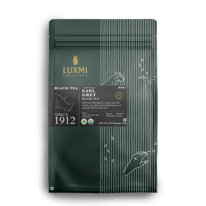 Luxmi Estates Garo Hills Organic Earl Grey Black Tea 50 Tea Bags (100gm) Pack, USDA Organic - Earl Grey Tea Bags, 100% Natural Bergamot Extracts