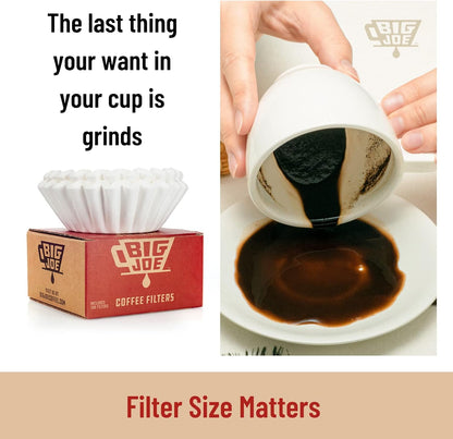 Big Joe® Large Coffee Filters (500 Count) - Tall Walled Commercial Coffee Filters (4 ¼ Inch base, 2 ¾ Inch Walls, 9 ¾ Inch Laying Flat)