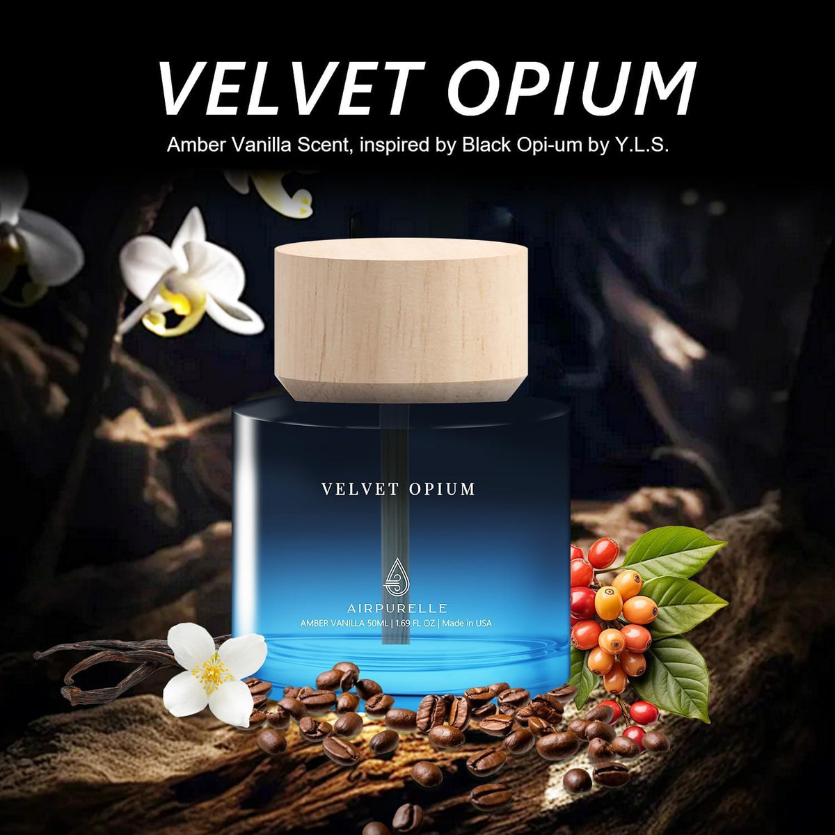 Car Air Freshener for Men & Women – Long-Lasting Amber Vanilla Essential Oil Diffuser for Car Cup Holder – 50ML (1.7 FL OZ) Car Scent Diffuser, Inspired by Perfume – Made in USA