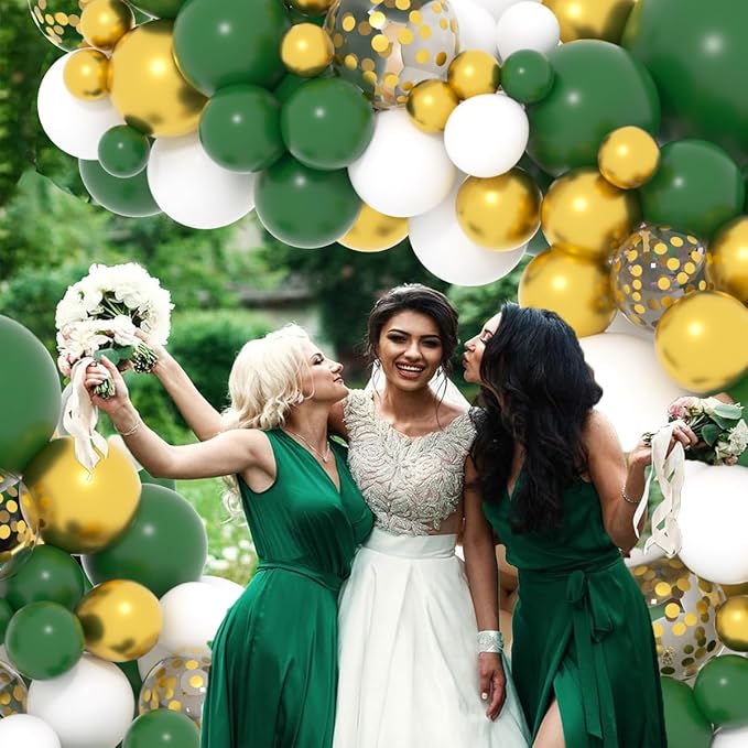 Dark Green White Gold Balloon Garland Arch Kit - Dark Green White Balloons Emerald Green Gold Balloons for Forest Baby Shower Birthday Anniversary Wedding Graduation Party Decorations