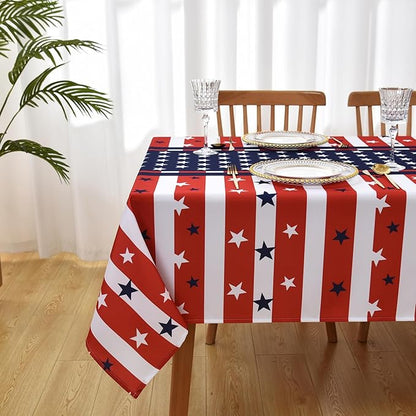 USA Gingham Patriotic Tablecloth Fabric - Rectangular 58x102 Inch Water Resistant Checked Table Cloth for Indoor/Outdoor Use - Table Cover for Kitchen, Picnics, Gardens, and Parties