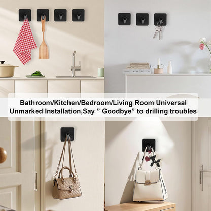 Aluminum Wall Hooks, No Drill Damage-Free Adhesive Hook,Product for Hanging Heavy Duty for Bathroom Kitchen Home (Slanting Square Black Hook, 4)
