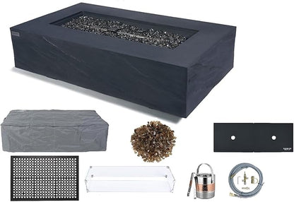 Elementi+ | Bundle Cape Town Gas Fire Pit Cast Concrete 56" Rectangular Fire Table, Outdoor Fire Pit Electronic Ignition | Canvas Cover, Fire Glass and Burner Lid Included | Dark Gray | Natural Gas