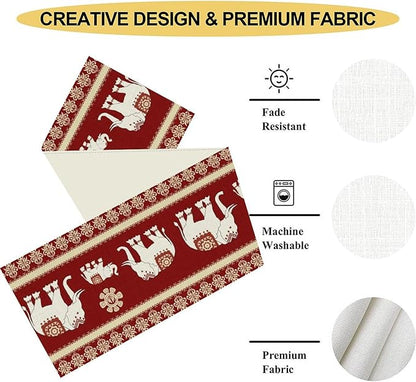 African Tribe Table Runner, Boho Red Elephants Tribal Traditional Diwali India Animal Ethnic Folk Rustic Coffee Table Center Decor for Home Kitchen Holiday Party Outdoor Table Decorations, 13"x108"