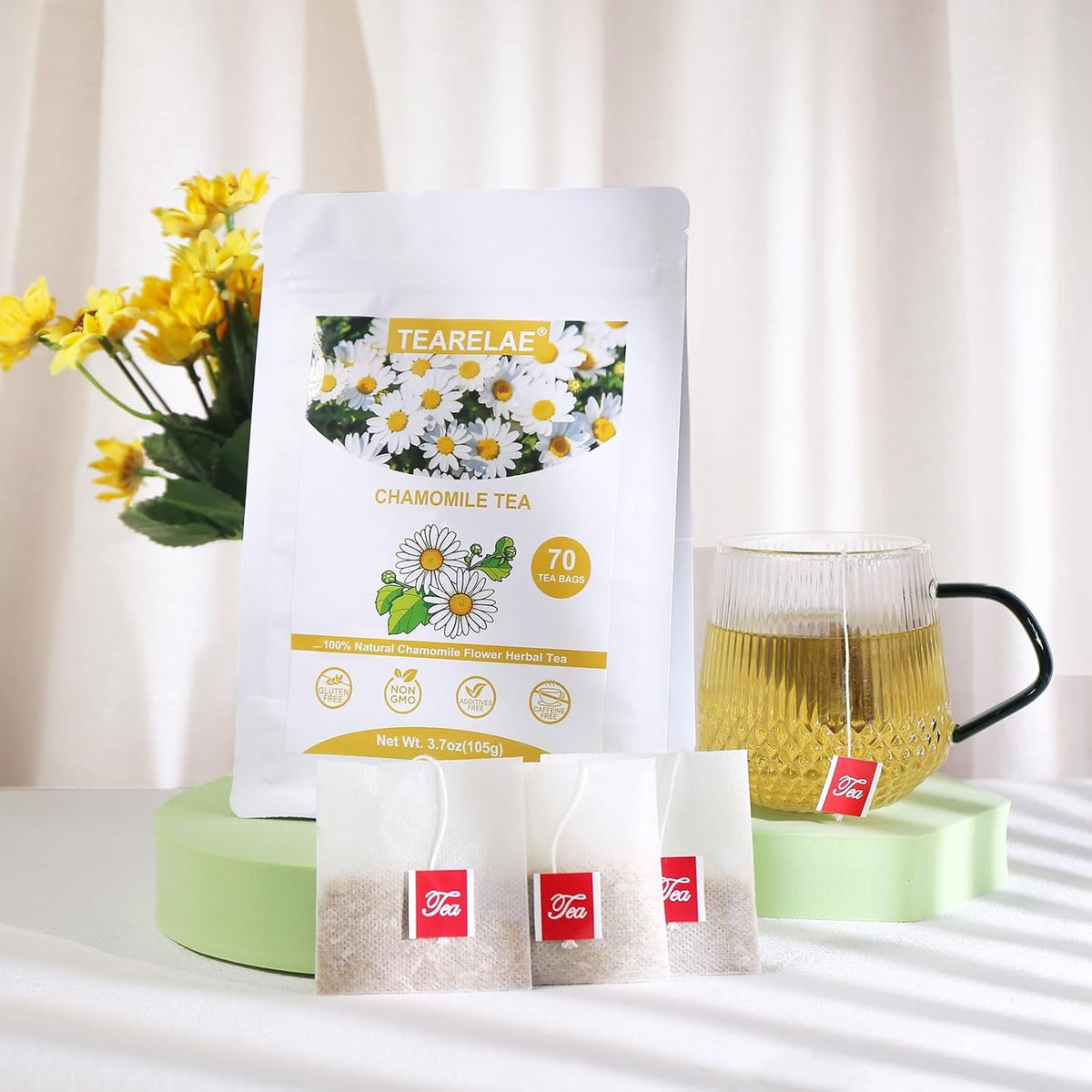 Tearelae - Chamomile Tea - 70 Count - Premium Chamomile Flower Tea Bags - Non-GMO - Caffeine-Free