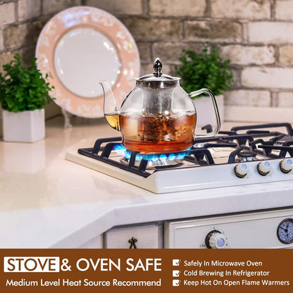 Hiware 1000ml Glass Teapot with Removable Infuser, Stovetop Safe Tea Kettle, Blooming and Loose Leaf Tea Maker Set