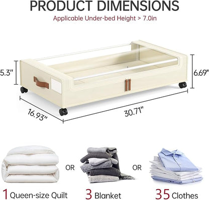 Yecaye 4 Pack Under Bed Storage with Wheels, Under Bed Storage Containers with Lids, Large Under Bed Rolling Storage with Clear Window & Label, Rolling Drawers for Clothes, Blankets, Books