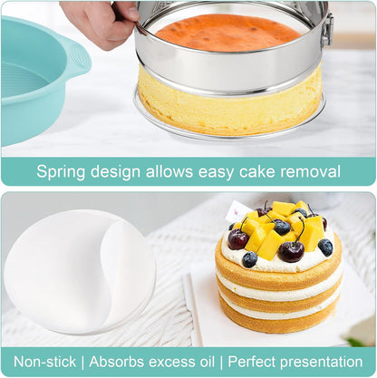 10-inch Stainless Steel Springform Pan with Silicone Protector, Removable Bottom, Parchment Paper