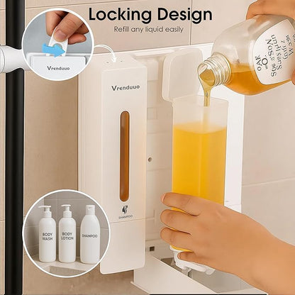 Shampoo and Conditioner Dispenser,Shower Dispenser 3 Chamber No Drill,Shower Soap Dispenser Wall Mounted for Bathroom Hotel with Upgrade Pump Head,3 * 400ml (White 3 Chamber)