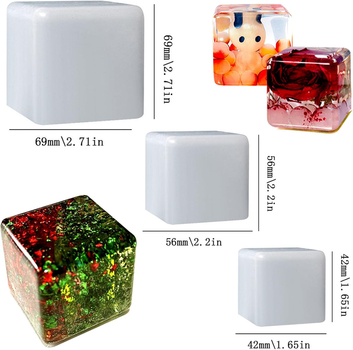 3 Pack) Resin Cube Molds, Deep Square Silicone Molds for Epoxy Resin Casting DIY Art Craft Candle Soap Making
