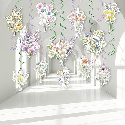 Wildflower Hanging Swirls - 30Pcs Wildflower Ceiling Hanging Decorations Floral Hanging Streamers for Spring Flower Garden Themed Party Supplies