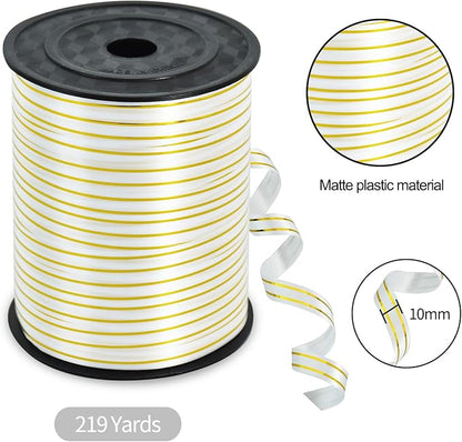 TONIFUL Curling Ribbon-White Gold Balloon Curling Ribbons-250 Yards Balloon String for DIY Decor,Gift Wrapping,Ribbons and Bows for Christmas New Year Birthday Gifts Graduation Supplies