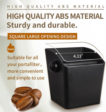 Knock Box Square High Sidewall Design Espresso Knock Box Shock-absorbent Knock Box Espresso with Removable Knock Bar and Non-Slip Base Espresso