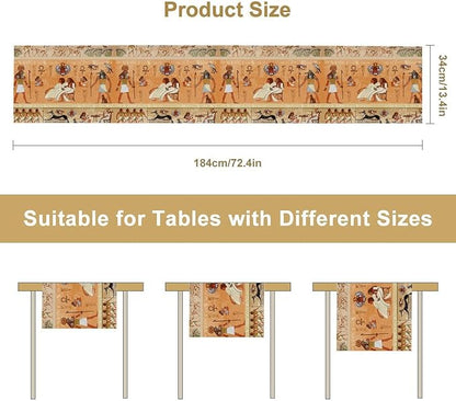 Ancient Table Runner, Mythology Egyptian Gods Pharaohs Antique Golden Hieroglyphs Print Pattern Table Runner for Dining Bedroom Kitchen Party Outdoor 13x60in