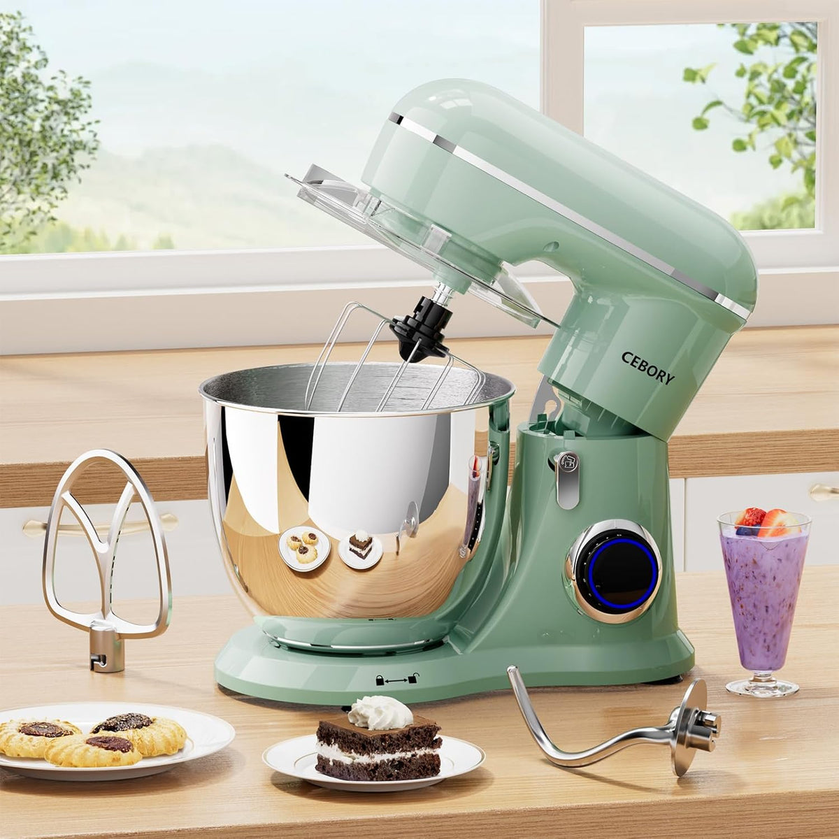 3-IN-1 Electric Stand Mixer, 6.5QT Bowl 660W 10-Speed Kitchen Mixer, Household Food Mixers include Dough Hook, Beater and Whisk