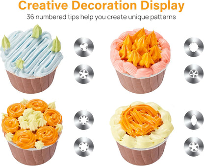 Kootek 42pcs Piping Bags and Tips Set, Cake Decorating Supplies Kits for Baking with 36 Numbered Frosting Icing Tips, 2 Reusable Pastry Bags