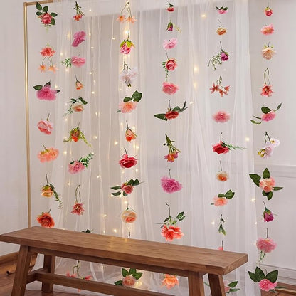 Suncalla 6 Pcs 35.46 ft Flower Garlands Backdrop Spring Artificial Wildflower Vines Floral Decorations for Party Fake Flower Vines Faux Silk Wildflower for Easter Wedding Garden Wall Arch(Soft Pink)
