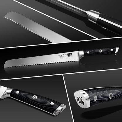 Shan ZU 10" Bread Knife - Sourdough Slicing Knife Professional German 1.4116 Stainless Steel Serrated Blade, Ergonomic Wood Handle & Full Tang Design