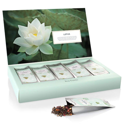 Tea Forte Lotus Single Steeps Loose Leaf Premium Tea Gift Set Sampler, 15 Count 3 of Each Assorted Blends, Pre-Portioned Single Serve Pouches