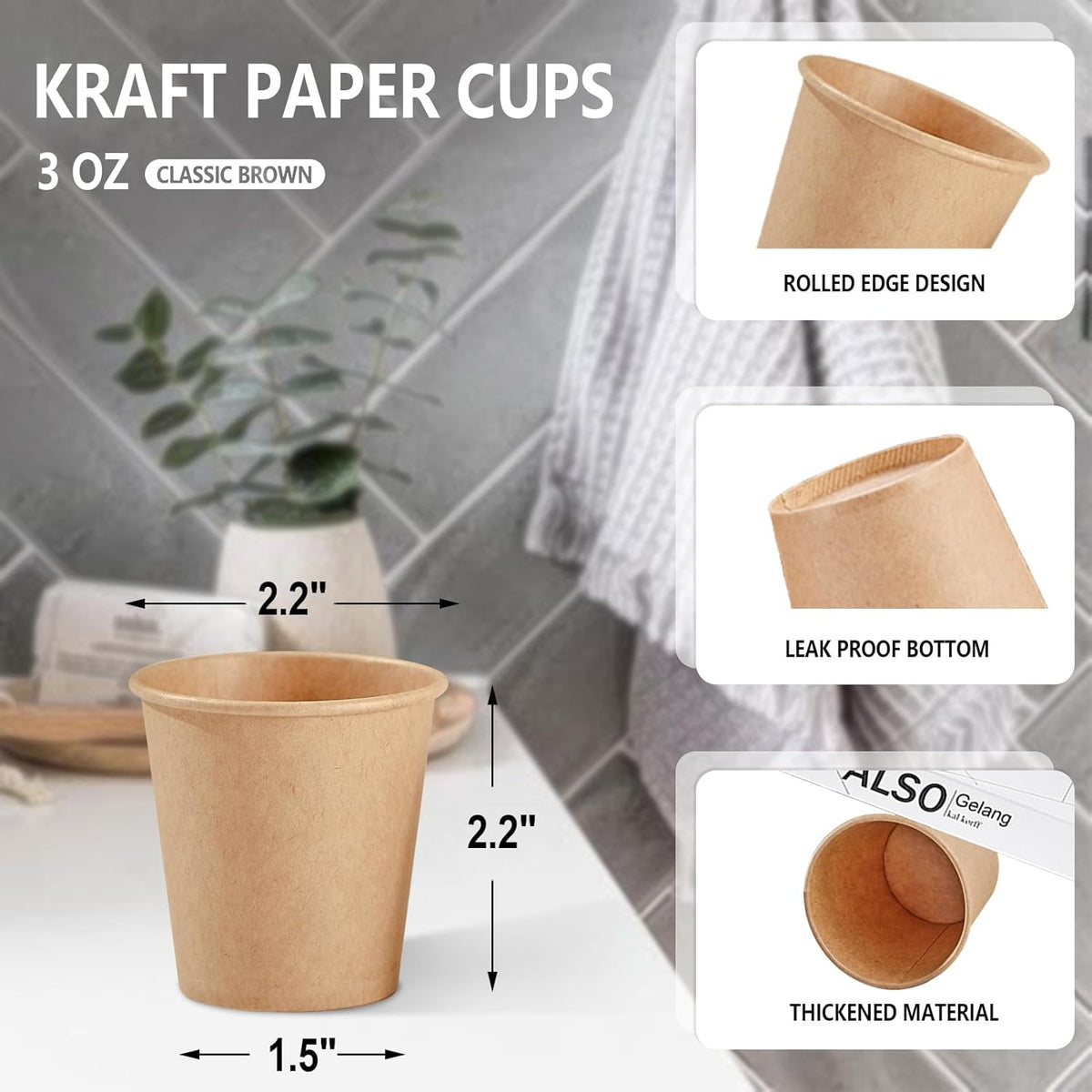1200 Pack 3 oz Kraft Paper Cups, Disposable Bathroom Cups, Mini Mouthwash Cups, Hot/Cold Beverage Drinking Cup for Gargle Espresso Juice Medicine