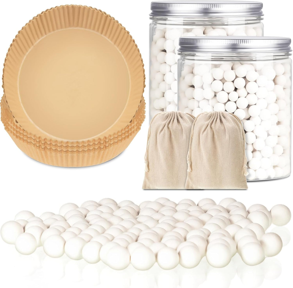 Patelai 2 Pcs 2 lb Pie Weights Ceramic, 50 Pcs Parchment Paper, White