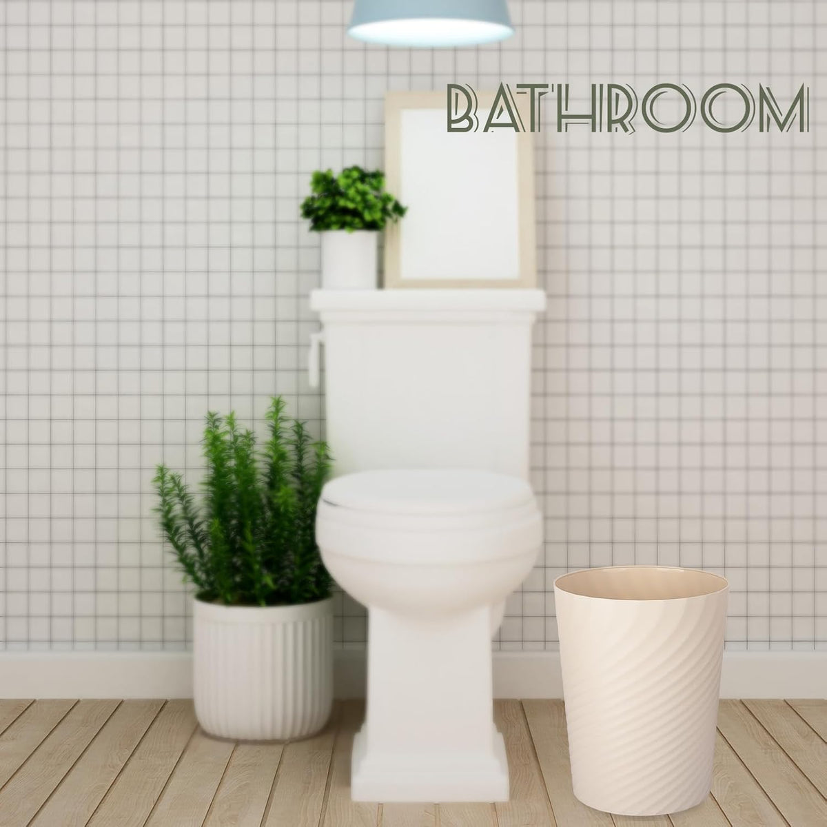 UUJOLY Plastic Small Trash Can Wastebasket, Garbage Container Basket for Bathrooms, Laundry Room, Kitchens, Offices, Kids Rooms, Dorms, (Beige, 1.8 Gallon)