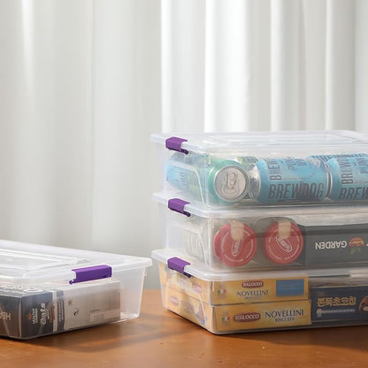 novelinks Clear Stackable Storage Bins with lid Storage Boxes Durable Plastic Organizer Containers for Home Office, Kitchen, Craft Supplies (10 Quart 4 Pack Purple)