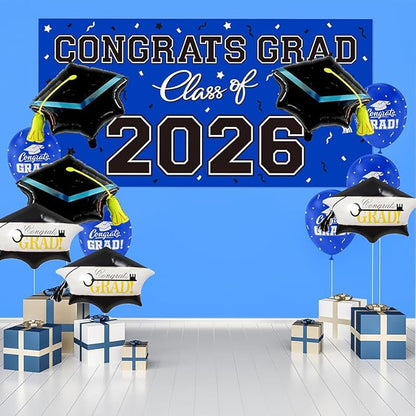 6pcs Graduation Cap Decorations Set, Congrats Grad Balloons, Large Graduation Cap, Hat Balloon with Tassel Design, Grad Foil Balloons For College High School Party Decorations 2026