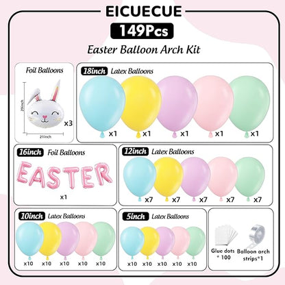 Easter Balloon Arch Kit - Pastel Balloon Garland Kit with EASTER Balloon Banner, Bunny Balloons for Easter Party, Spring Birthday, Baby Shower, Rainbow Easter Supplies Party Decorations