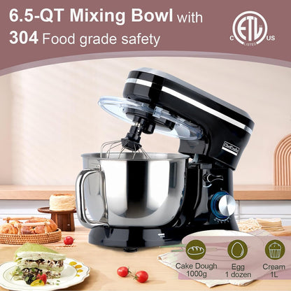 Household Stand Mixer with 6.5 Quart Bowl, Electric Food Mixer 10+p Speeds 660W, Kitchen Tilt-Head Bread Dough and Cake Mixers with Dough Hook, Whisk