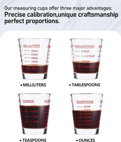 Shot Glass Measuring Cup Set, 6 Pack Espresso Shot Glasses (Mixed Colors)