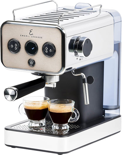 Emeril Lagasse Semi-Automatic 15-Bar Pro Espresso Machine with Milk Frother Steam Wand, Stainless Steel Finish, Double Shot