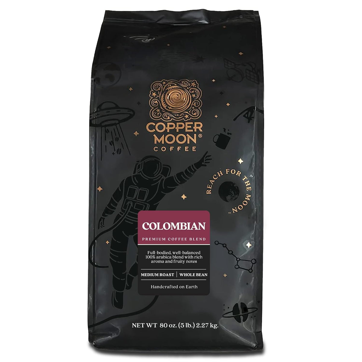 Copper Moon Medium Roast Whole Bean Coffee, Colombian Blend, 5 Lb