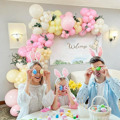 60pcs Easter Party Balloons, 12inch Macaron Pink Yellow White Latex Balloons for Easter Party Decorations, Bridal Shower, Baby Shower, Wedding Decor (With Ribbons)