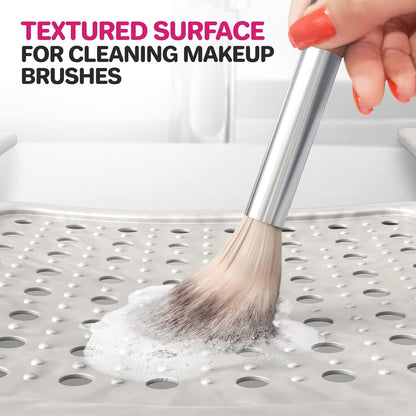 Sink Topper Bathroom Counter Cover & Storage Saver, Foldable Silicone Mat for Hot Tools, Hair Styling & Makeup, Beauty Brush Cleaning Mat, RV Camper Sink Cover & for Small Spaces (Large Pearl)