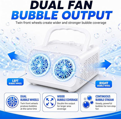 Bubble Machine with Dual Fans, 20,000+ Bubbles Per Minute, USB-C or AA Battery Powered,Leak-Proof Sealed Bottle,Portable Bubble Maker for Birthday Party Pool Wedding Outdoor