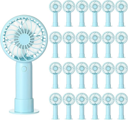 Tujoe 24 Pcs Mini Powerful Handheld Fan 3 Speed Personal Small Portable Rechargeable Fan with Base USB for Women Eyelash Makeup Office Travel Beach Indoor Outdoor (Blue)